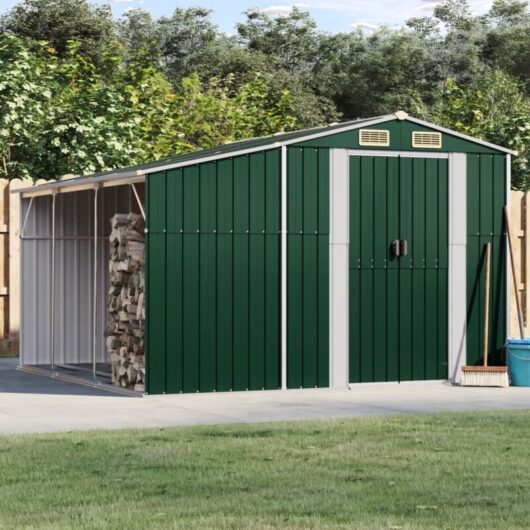 Garden Shed Green 277x279x179 cm Galvanised Steel vidaXL