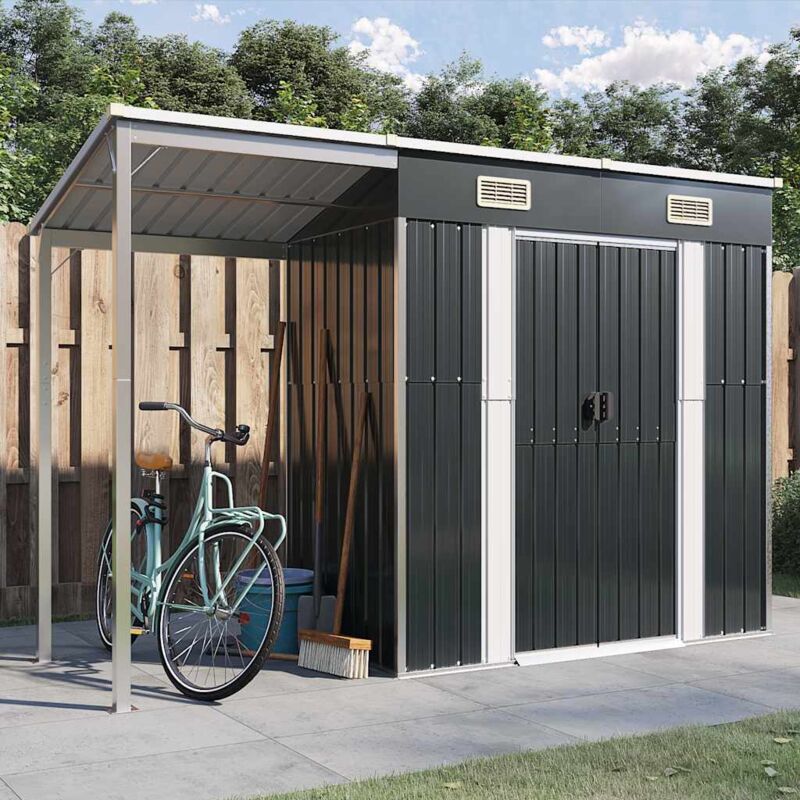 Garden Shed with Extended Roof Anthracite 277x107x181 cm Steel Vidaxl