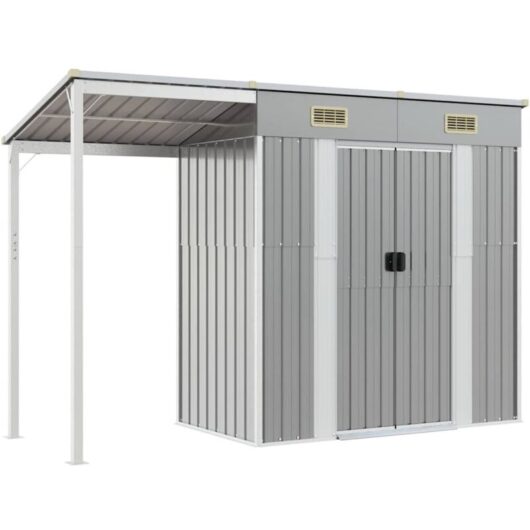 Garden Shed with Extended Roof Light Grey 277x107x181 cm Steel Vidaxl