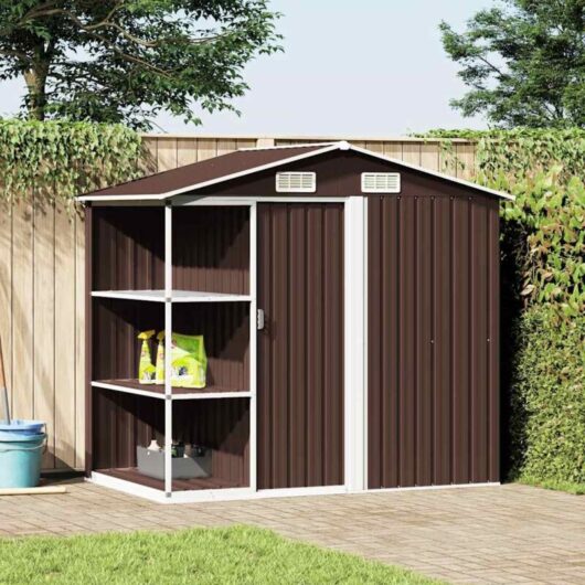 Garden Shed with Rack Brown 205x130x183 cm Iron vidaXL