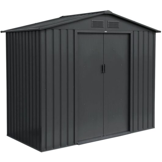 Garden shelter 2.71m² with anchor kit, Houtland, Anthracite, 213x131x185 cm