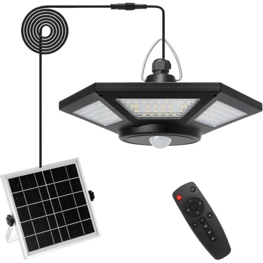 LN COZY CORNER Solar Light Outdoor with Remote Control, Waterproof Solar Shed Light Hanging Lamp for Garden, Patio, Garage, Gazebo, Indoor Use Black