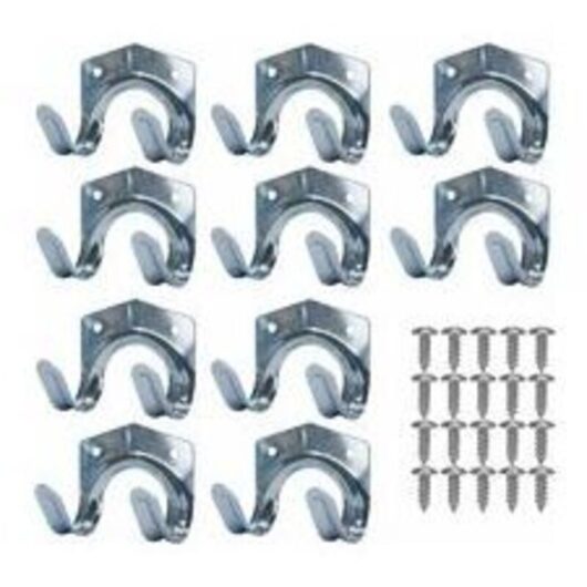 Metal Storage Hooks, Steel Sheet Tool Holder, Wall Mounted Double U-Shaped Steel Garden Tool Holder for Garage, Shed, Warehouse, Farm, Workbench (10