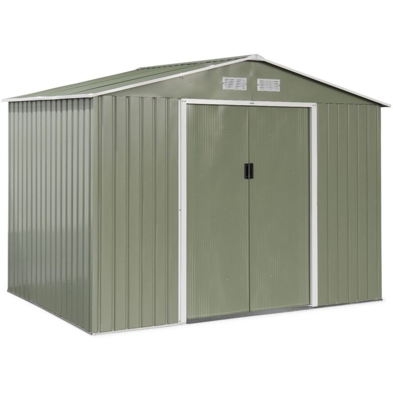 Metal garden shed 5.29m² with anchoring kit, Ferrain, Green and White, 277x194x203 cm