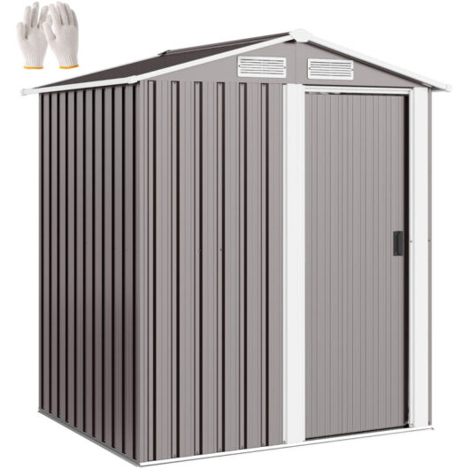Outsunny 5ft x 4.3ft Outdoor Metal Storage Shed with Sliding Door Sloped Roof Grey