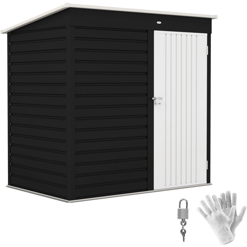 Outsunny 6 x 4ft Metal Garden Shed with Lockable Door and Gloves, Dark Grey