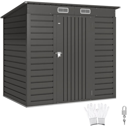 Outsunny - 6.3 x 4.3FT Galvanised Metal Garden Shed with Lockable Door, Grey