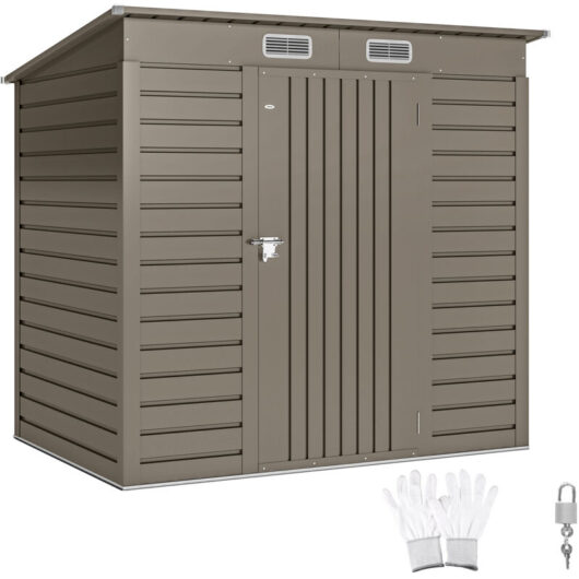 Outsunny 6.3 x 4.3FT Galvanised Metal Garden Shed with Lockable Door, Grey