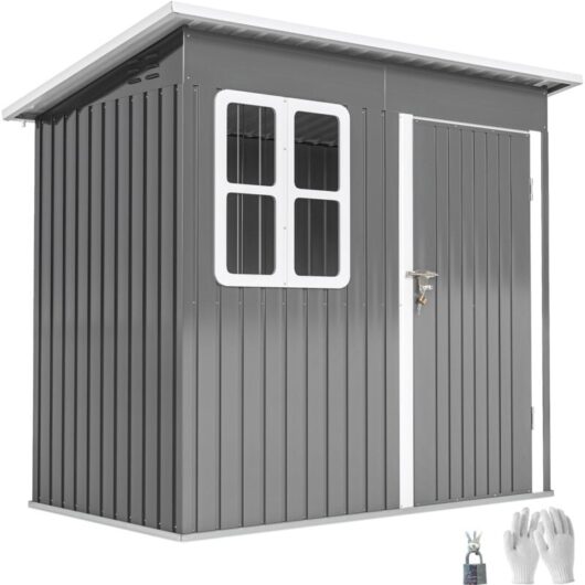 Outsunny 7 x 4ft Galvanised Steel Garden Shed with Foundation Kit, Grey