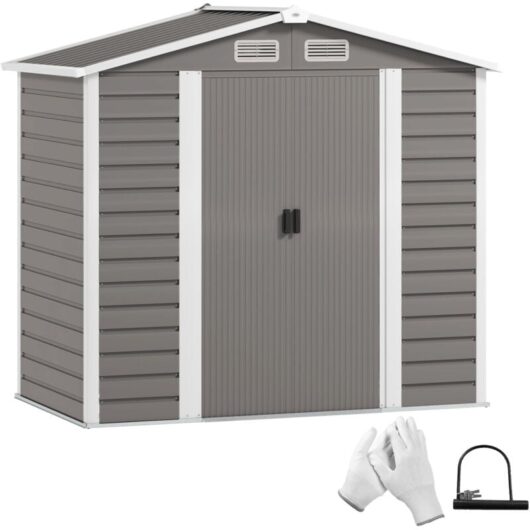 Outsunny 7 x 4ft Upgraded Metal Shed with Lock, Easy to Assemble, Light Grey