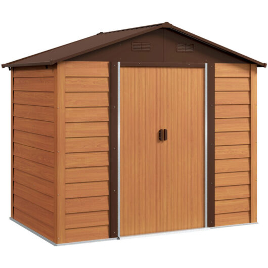 Outsunny - 7.7x6.4ft Garden Shed, Tool Storage Sliding Door Wood Effect