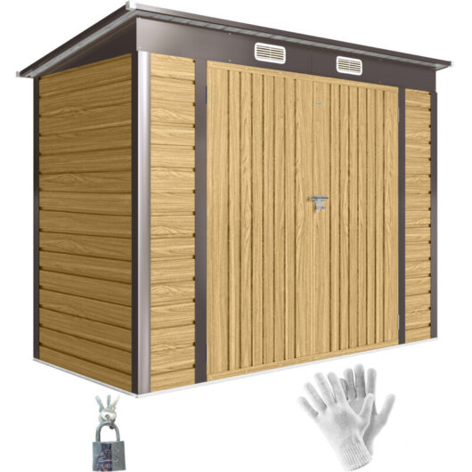 Outsunny 8 x 4FT Metal Garden Storage Shed with Double Doors and 2 Vents Oak