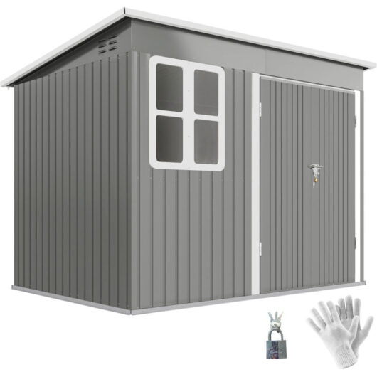 Outsunny 8.5 x 6ft Galvanised Steel Garden Shed with Foundation Kit, Grey