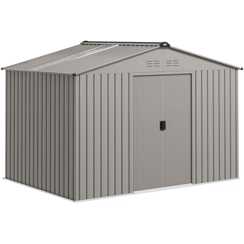 Outsunny - 9 x 6FT Galvanised Garden Storage Shed with Sliding Door, Grey
