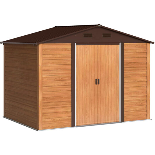 Outsunny - Garden Shed Wood Effect Tool Storage Sliding Door Wood Grain 278 cm x 195 cm x 215 cm