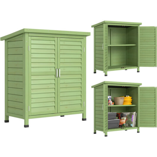 Outsunny Garden Storage Shed Solid Fir Wood Garage Organisation w/ Doors Green