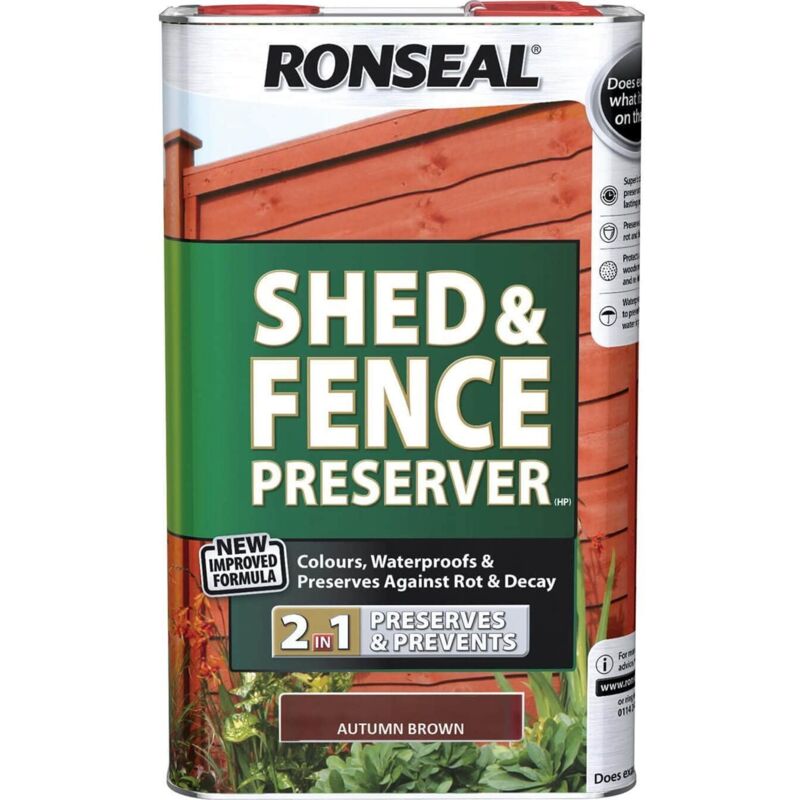 Ronseal 37651 Shed & Fence Preserver Autumn Brown 5 litre RSLSFAB5L