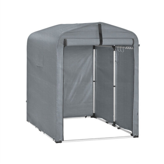 SoBuy Garden Shed, Outdoor Waterproof Garden Cabin, Motorcycle Shelter with Hooks, Bicycle and Tool Garage, Bike Shed, Storage, Grey, 120x176x163 cm,