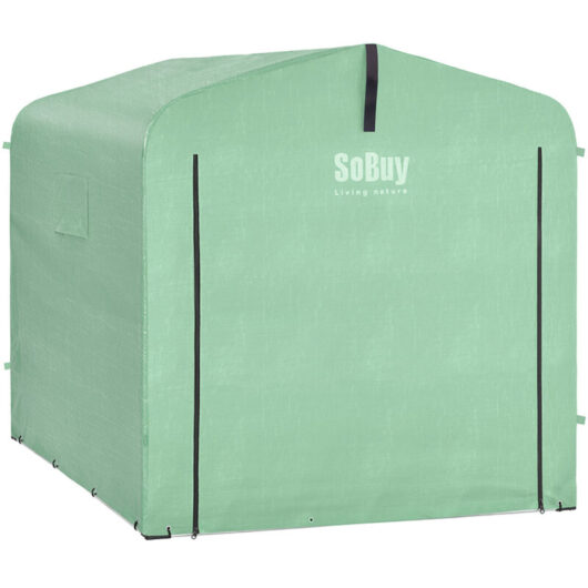 SoBuy Garden Shed, Outdoor Waterproof Garden Cabin, Motorcycle Shelter with Hooks, Bike and Tool Garage, Bike Shed, Storage, Green, 159x219x165 cm,