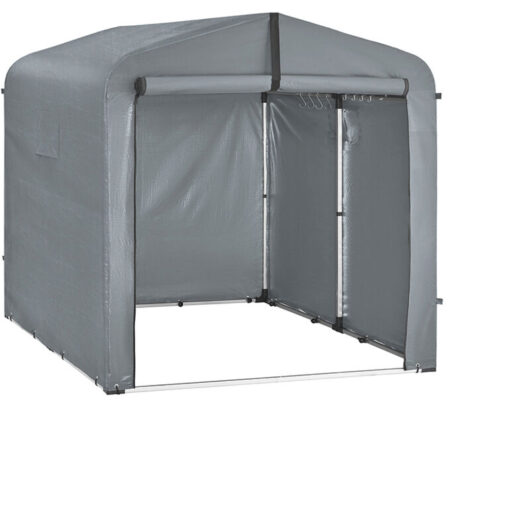 SoBuy Garden Shed, Outdoor Waterproof Garden Cabin, Motorcycle Shelter with Hooks, Bike and Tool Garage, Bike Shed, Storage, Grey, 159x219x165 cm,
