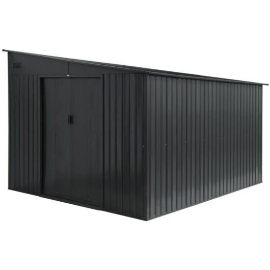 Sweeek - Steel garden shed 8.96 m² with anchoring kit anthracite l 277.5 x w 322 x h 203 cm - Ornay