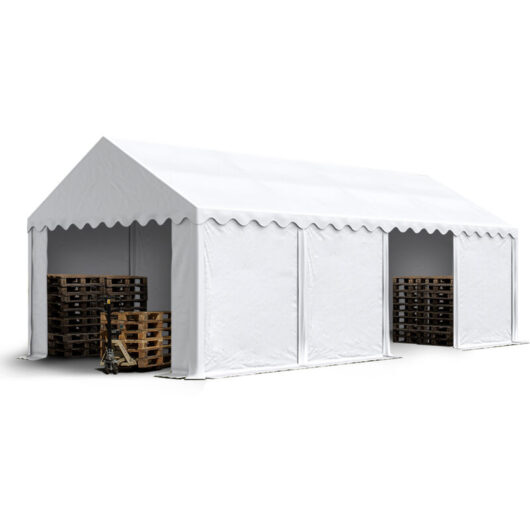 TOOLPORT Storage tent 4x8 m PVC 750 N waterproof white shelter with ground frame