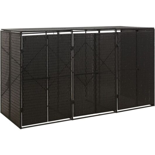 Triple Wheelie Bin Shed Black 207x80x117 cm Poly Rattan vidaXL