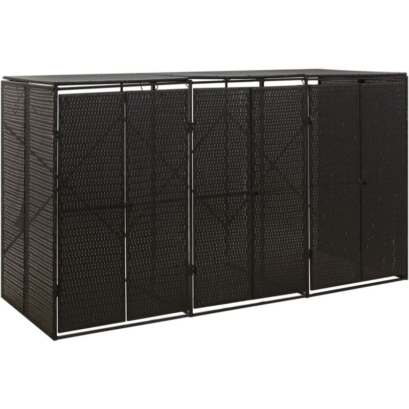 Triple Wheelie Bin Shed Black 207x80x117 cm Poly Rattan vidaXL