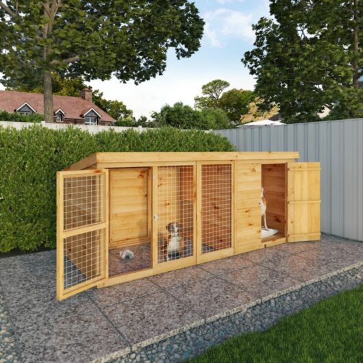 Waltons Shiplap Pent Wooden Garden Dog Kennel and Run - 10 x 4
