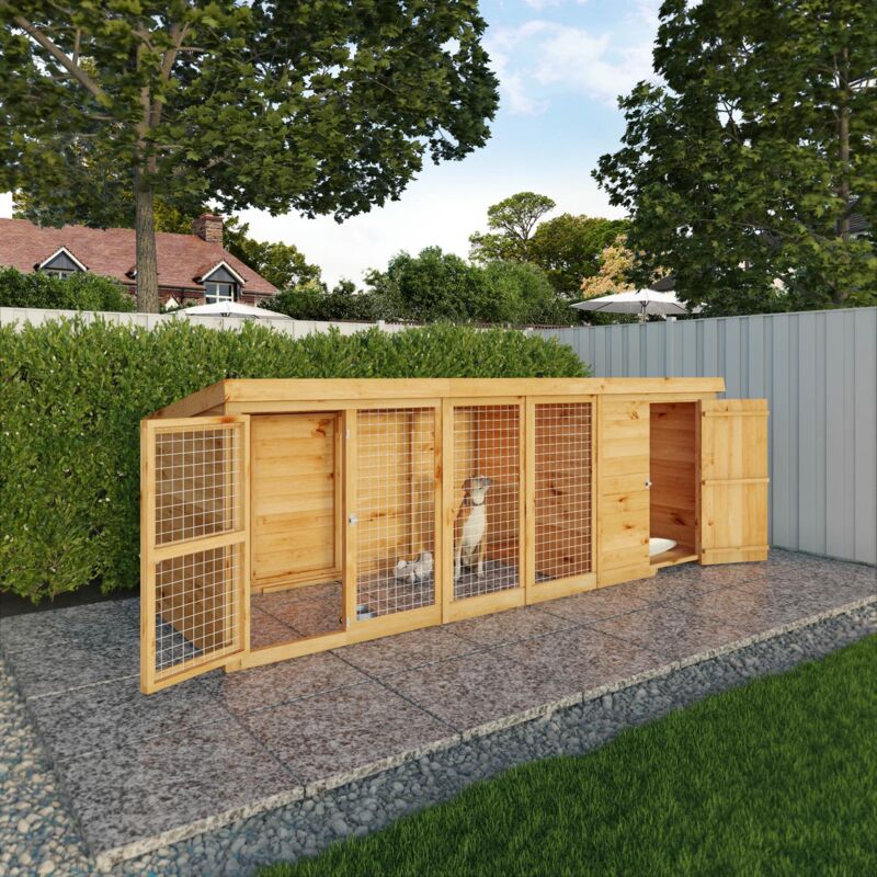 Waltons Shiplap Pent Wooden Garden Dog Kennel and Run - 12 x 4