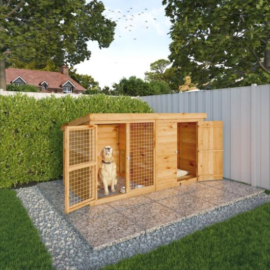 Waltons Shiplap Pent Wooden Garden Dog Kennel and Run - 8 x 4