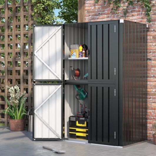 YODOLLA Outdoor Tall Storage Garden Cabinet Shed with Adjustable Shelves in Grey
