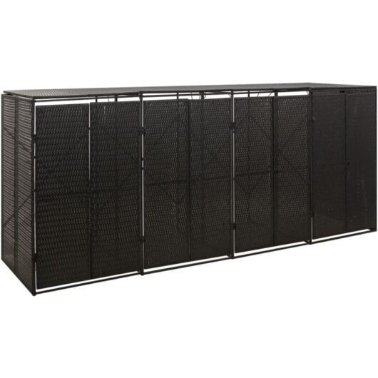 vidaXL Quadruple Wheelie Bin Shed Black 274x80x117 cm Poly Rattan