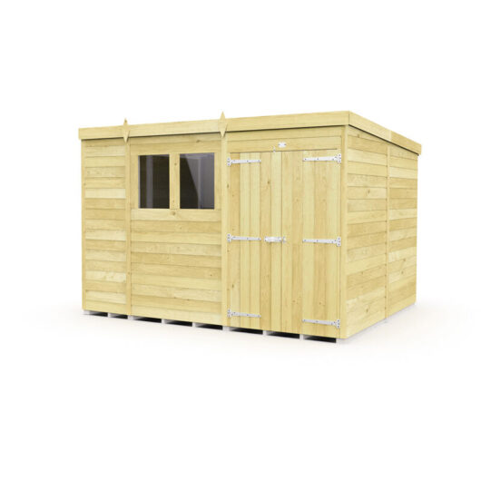 11 x 8 Feet Pent Shed - Double Door With Windows - Wood - L231 x W329 x H201 cm