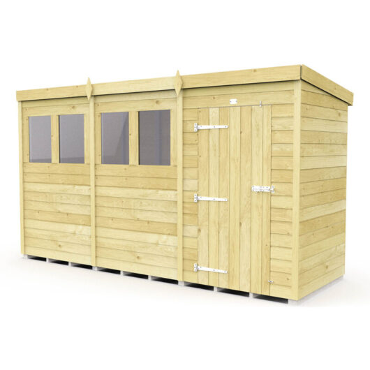 12 x 4 Feet Pent Shed - Single Door With Windows - Wood - L118 x W358 x H201 cm