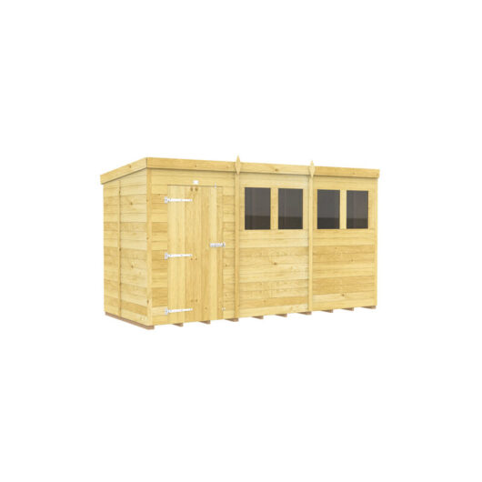 12 x 5 Feet Pent Shed - Single Door With Windows - Wood - L147 x W358 x H201 cm