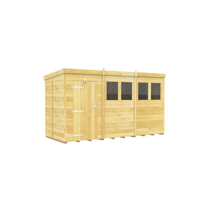 12 x 5 Feet Pent Shed - Single Door With Windows - Wood - L147 x W358 x H201 cm