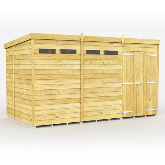 12 x 7 Feet Pent Security Shed - Double Door - Wood - L214 x W358 x H201 cm