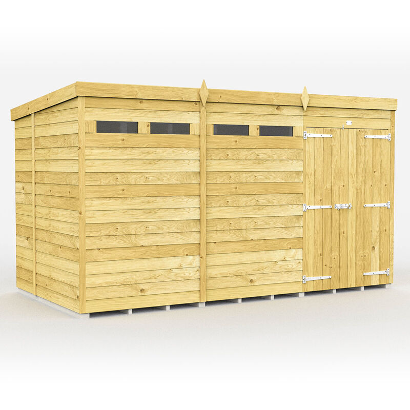 12 x 7 Feet Pent Security Shed - Double Door - Wood - L214 x W358 x H201 cm