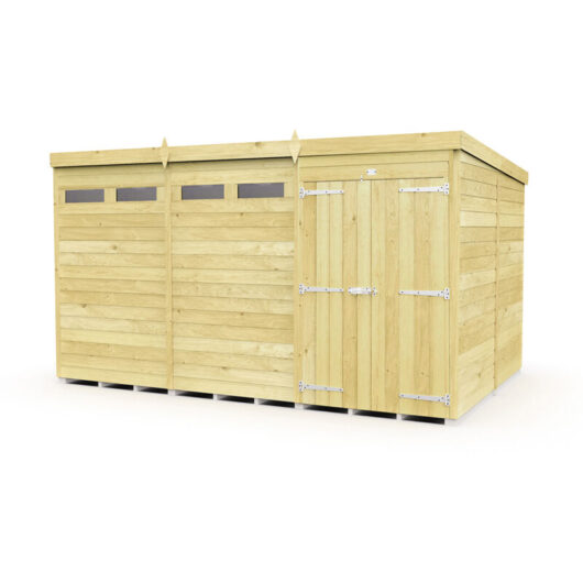 12 x 8 Feet Pent Security Shed - Double Door - Wood - L231 x W358 x H201 cm