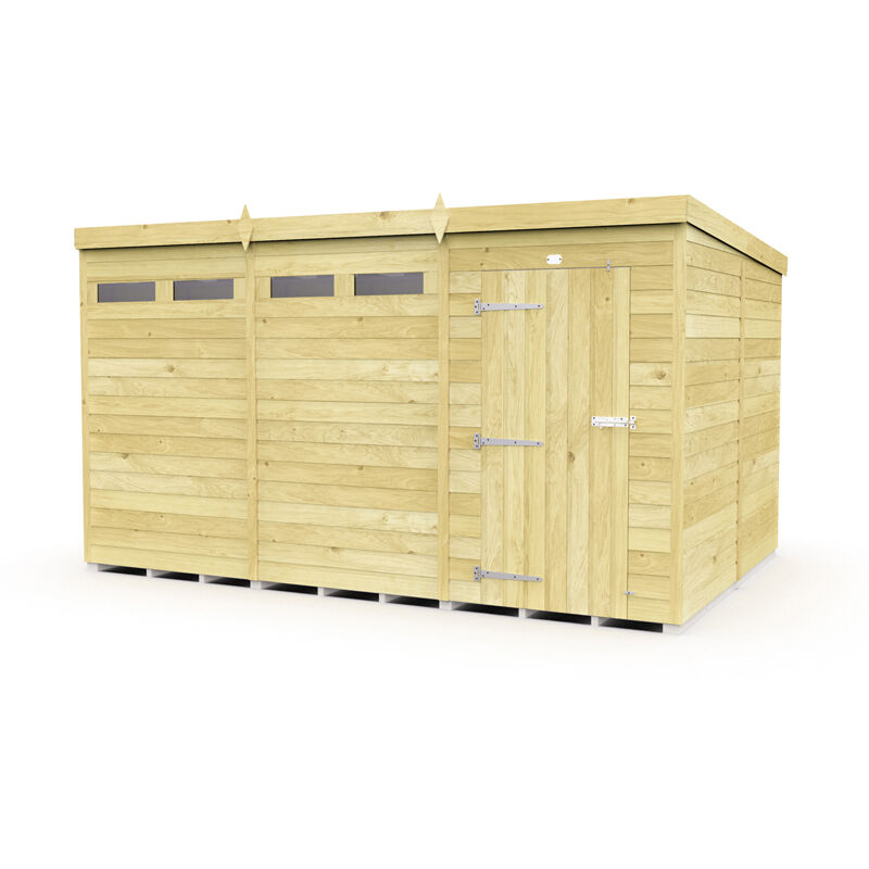 12 x 8 Feet Pent Security Shed - Single Door - Wood - L231 x W358 x H201 cm