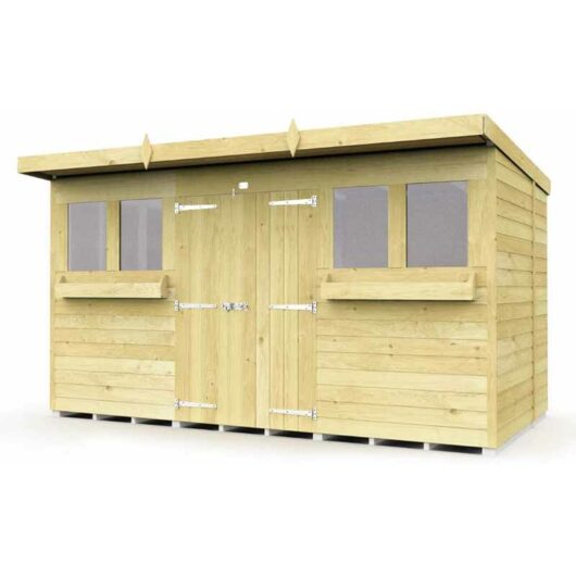 12 x 8 Feet Pent Summer Shed - Wood - L231 x W358 x H201 cm