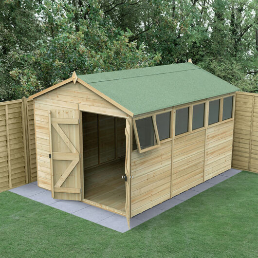 12' x 8' Forest Timberdale 25yr Guarantee Tongue & Groove Pressure Treated Double Door Apex Shed (3.64m x 2.61m)