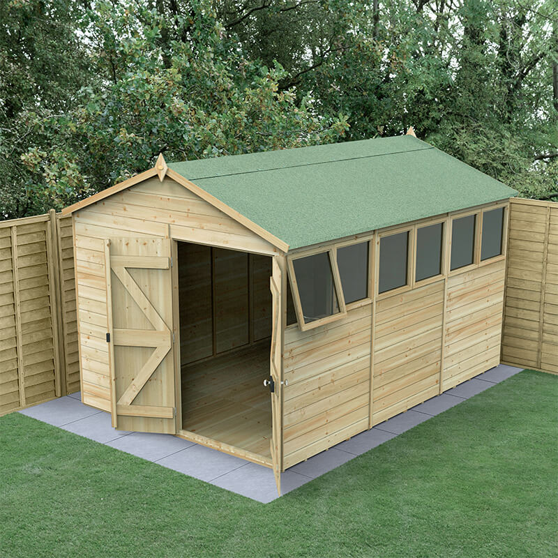 12' x 8' Forest Timberdale 25yr Guarantee Tongue & Groove Pressure Treated Double Door Apex Shed (3.64m x 2.61m)