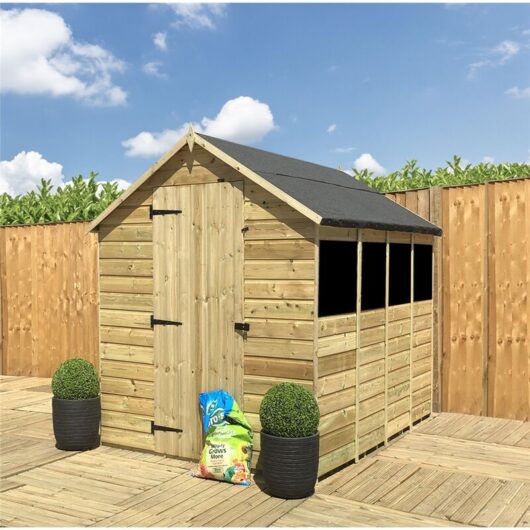 13 X 8 Pressure Treated Tongue And Groove Single Door Apex Shed (low Eaves) + 4 Windows