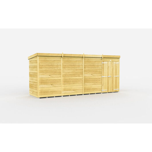 16 x 4 Feet Pent Shed - Double Door Without Windows - Wood - L118 x W474 x H201 cm