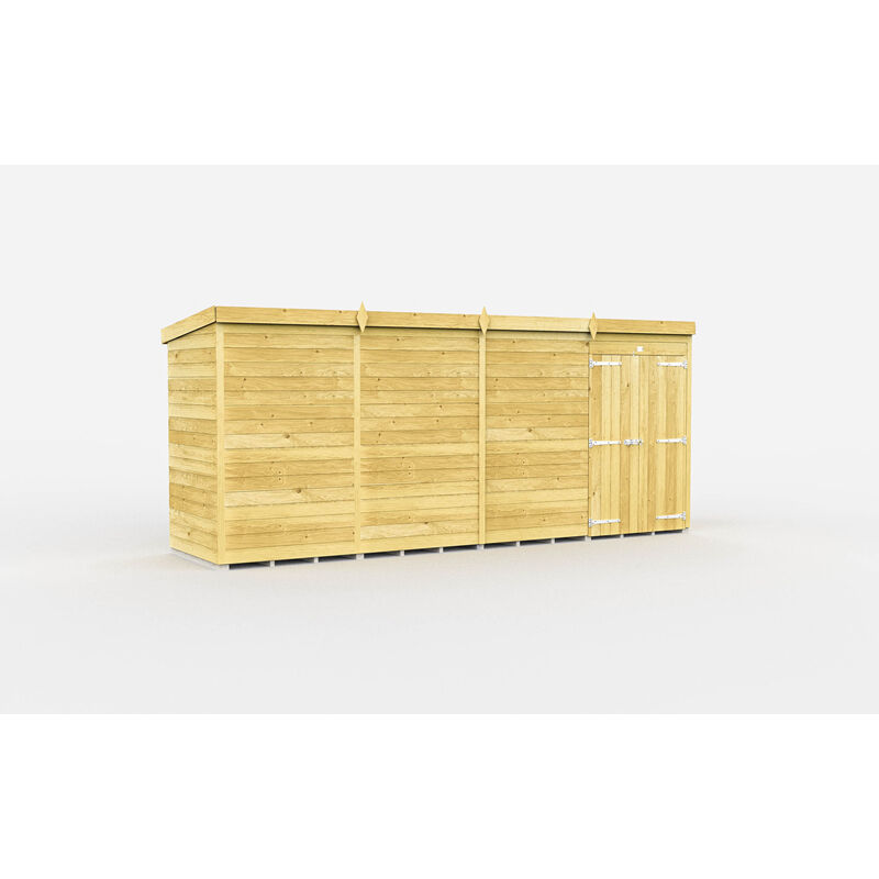 16 x 4 Feet Pent Shed - Double Door Without Windows - Wood - L118 x W474 x H201 cm