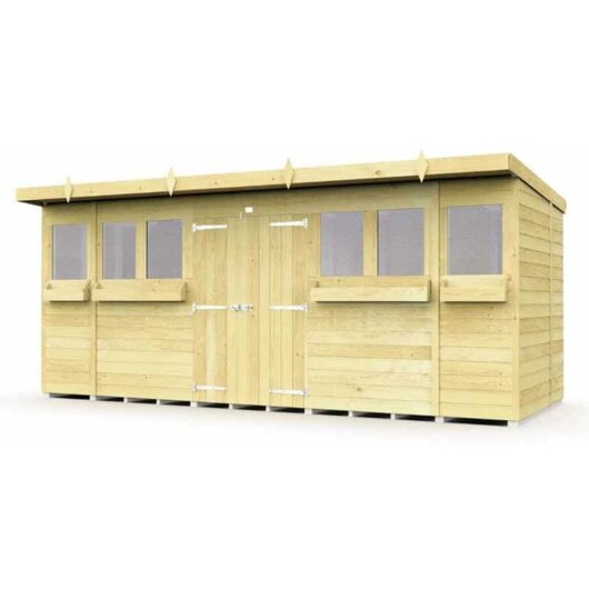 16 x 5 Feet Pent Summer Shed - Wood - L147 x W474 x H201 cm