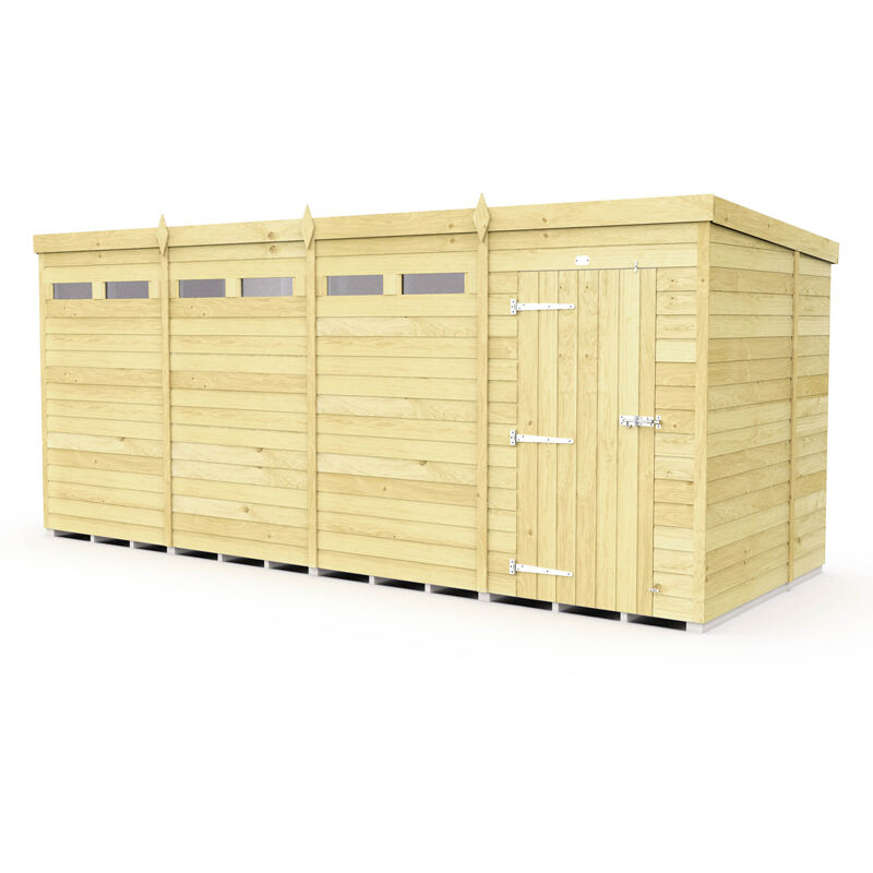 16 x 6 Feet Pent Security Shed - Single Door - Wood - L178 x W474 x H201 cm
