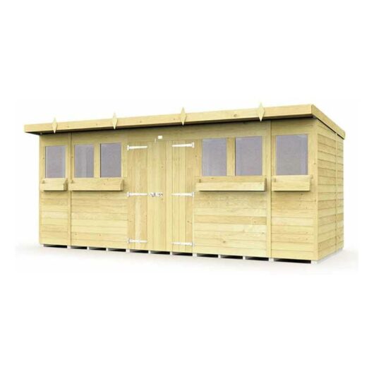 16 x 6 Feet Pent Summer Shed - Wood - L178 x W474 x H201 cm